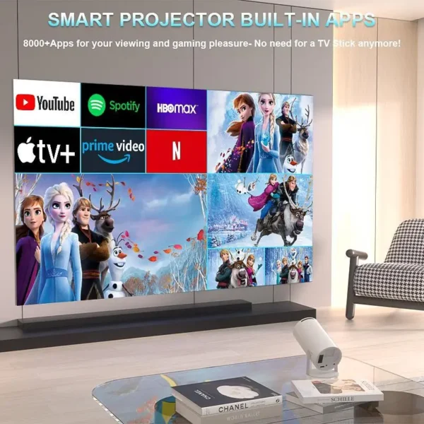 Tragbarer Projektor für den Außenbereich, intelligenter 2.4/5G WiFi-Projektor, 360 °, 4K, HD, LED, 200-Zoll-Bildschirm, integrierter Lautsprecher, Heimvideoprojektor für das Schlafzimmer - Image 5